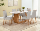 Conjunto Sala de Jantar Mesa Laini 160 Tampo Vidro Off White com 6 Cadeiras Téssera - Lopas