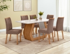 Conjunto Sala de Jantar Mesa Laini 160 Tampo Vidro Off White com 6 Cadeiras Téssera - Lopas