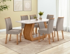 Conjunto Sala de Jantar Mesa Laini 160 Tampo Vidro Off White com 6 Cadeiras Téssera - Lopas