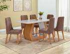 Conjunto Sala de Jantar Mesa Laini 160 Tampo Vidro Off White com 6 Cadeiras Luar - Lopas