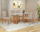 Conjunto Sala de Jantar Mesa T&eacute;ssera 170 Tampo Vidro Off White com 6 Cadeiras T&eacute;ssera - Lopas