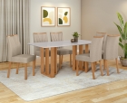 Conjunto Sala de Jantar Mesa T&eacute;ssera 170 Tampo Vidro Off White com 6 Cadeiras T&eacute;ssera - Lopas