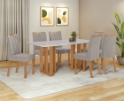 Conjunto Sala de Jantar Mesa T&eacute;ssera 170 Tampo Vidro Off White com 6 Cadeiras T&eacute;ssera - Lopas