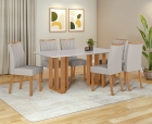 Conjunto Sala de Jantar Mesa T&eacute;ssera 170 Tampo Vidro Off White com 6 Cadeiras T&eacute;ssera - Lopas