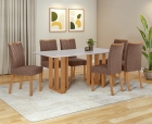 Conjunto Sala de Jantar Mesa T&eacute;ssera 170 Tampo Vidro Off White com 6 Cadeiras T&eacute;ssera - Lopas