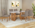 Conjunto Sala de Jantar Mesa T&eacute;ssera 170 Tampo Vidro Off White com 6 Cadeiras T&eacute;ssera - Lopas