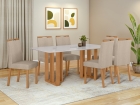Conjunto Sala de Jantar Mesa T&eacute;ssera 170 Tampo Vidro Off White com 6 Cadeiras Bonna - Lopas