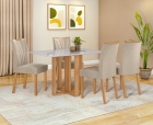 Conjunto Sala de Jantar Mesa Téssera 120 Tampo Vidro Off White com 4 Cadeiras Téssera - Lopas