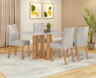 Conjunto Sala de Jantar Mesa Téssera 120 Tampo Vidro Off White com 4 Cadeiras Téssera - Lopas