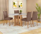 Conjunto Sala de Jantar Mesa Téssera 120 Tampo Vidro Off White com 4 Cadeiras Téssera - Lopas