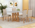 Conjunto Sala de Jantar Mesa Téssera 120 Tampo Vidro Off White com 4 Cadeiras Bonna - Lopas