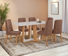 Conjunto Sala de Jantar Mesa Sintonia 160 Tampo Vidro Off White com 6 Cadeiras Luar - Lopas