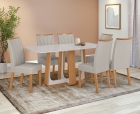 Conjunto Sala de Jantar Mesa Sintonia 160 Tampo Vidro Off White com 6 Cadeiras Apogeu - Lopas