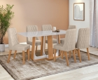 Conjunto Sala de Jantar Mesa Sintonia 170 Tampo Vidro Off White com 6 Cadeiras Luar - Lopas