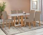 Conjunto Sala de Jantar Mesa Sintonia 170 Tampo Vidro Off White com 6 Cadeiras Rayla - Lopas