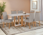 Conjunto Sala de Jantar Mesa Sintonia 170 Tampo Vidro Off White com 6 Cadeiras Apogeu - Lopas