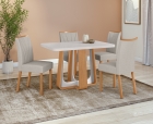 Conjunto Sala de Jantar Mesa Sintonia 120 Tampo Vidro Maxi Off com 4 Cadeiras Téssera - Lopas