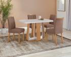Conjunto Sala de Jantar Mesa Sintonia 120 Tampo Vidro Maxi Off com 4 Cadeiras Téssera - Lopas