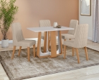 Conjunto Sala de Jantar Mesa Sintonia 120 Tampo Vidro Off White com 4 Cadeiras Luar - Lopas