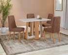 Conjunto Sala de Jantar Mesa Sintonia 120 Tampo Vidro Off White com 4 Cadeiras Luar - Lopas