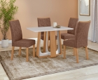 Conjunto Sala de Jantar Mesa Sintonia 120 Tampo Vidro Off White com 4 Cadeiras Rayla - Lopas