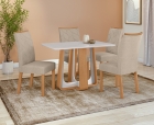 Conjunto Sala de Jantar Mesa Sintonia 120 Tampo Vidro Off White com 4 Cadeiras Rayla - Lopas