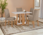 Conjunto Sala de Jantar Mesa Sintonia 120 Tampo Vidro Off White com 4 Cadeiras Rayla - Lopas