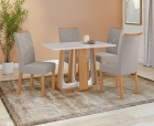 Conjunto Sala de Jantar Mesa Sintonia 120 Tampo Vidro Off White com 4 Cadeiras Rayla - Lopas