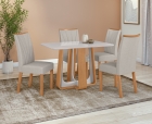 Conjunto Sala de Jantar Mesa Sintonia 120 Tampo Vidro Off White com 4 Cadeiras Apogeu - Lopas