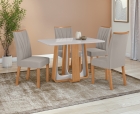 Conjunto Sala de Jantar Mesa Sintonia 120 Tampo Vidro Off White com 4 Cadeiras Apogeu - Lopas