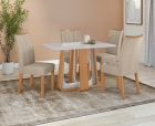 Conjunto Sala de Jantar Mesa Sintonia 120 Tampo Vidro Off White com 4 Cadeiras Apogeu - Lopas