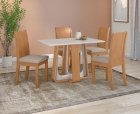 Conjunto Sala de Jantar Mesa Sintonia 120 Tampo Vidro Off White com 4 Cadeiras Athenas - Lopas
