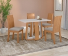 Conjunto Sala de Jantar Mesa Sintonia 120 Tampo Vidro Off White com 4 Cadeiras Athenas - Lopas