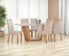 Conjunto Sala de Jantar Mesa Apogeu 160 Tampo Vidro Off White com 6 Cadeiras Apogeu - Lopas