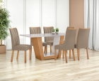 Conjunto Sala de Jantar Mesa Apogeu 160 Tampo Vidro Off White com 6 Cadeiras Apogeu - Lopas