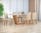 Conjunto Sala de Jantar Mesa Apogeu 170 Tampo Vidro Off White com 6 Cadeiras Laini - Lopas