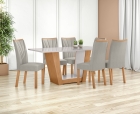 Conjunto Sala de Jantar Mesa Apogeu 170 Tampo Vidro Off White com 6 Cadeiras Apogeu - Lopas