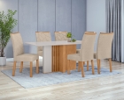 Conjunto Sala de Jantar Mesa Astrid 160 Tampo Vidro Off White com 6 Cadeiras Rayla - Lopas