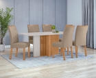 Conjunto Sala de Jantar Mesa Astrid 160 Tampo Vidro Off White com 6 Cadeiras Rayla - Lopas