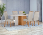 Conjunto Sala de Jantar Mesa Astrid 160 Tampo Vidro Maxi Off com 6 Cadeiras Rayla - Lopas