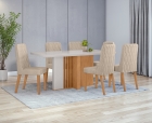 Conjunto Sala de Jantar Mesa Astrid 170 Tampo Vidro Maxi Off com 6 Cadeiras Luar - Lopas