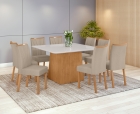 Conjunto Sala de Jantar Mesa Nevada 130 Tampo Vidro Off White com 8 Cadeiras T&eacute;ssera - Lopas