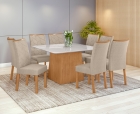 Conjunto Sala de Jantar Mesa Nevada 130 Tampo Vidro Off White com 8 Cadeiras Rayla - Lopas