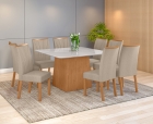Conjunto Sala de Jantar Mesa Nevada 130 Tampo Vidro Off White com 8 Cadeiras Apogeu - Lopas