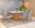 Conjunto Sala de Jantar Mesa Nevada 130 Tampo Vidro Off White com 8 Cadeiras Apogeu - Lopas