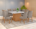 Conjunto Sala de Jantar Mesa Nevada 130 Tampo Vidro Off White com 8 Cadeiras Apogeu - Lopas