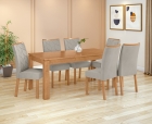Conjunto Sala de Jantar Mesa Athenas 180 Tampo Vidro Off White com 6 Cadeiras Rayla - Lopas