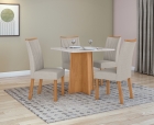 Conjunto Sala de Jantar Mesa Celebrare 90 Tampo Vidro Off White com 4 Cadeiras Apogeu - Lopas