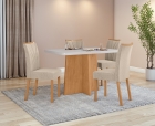 Conjunto Sala de Jantar Mesa Celebrare 120 Tampo Vidro Maxi Off com 4 Cadeiras Téssera - Lopas