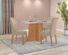 Conjunto Sala de Jantar Mesa Celebrare 120 Tampo Vidro Off White com 4 Cadeiras Rayla - Lopas
